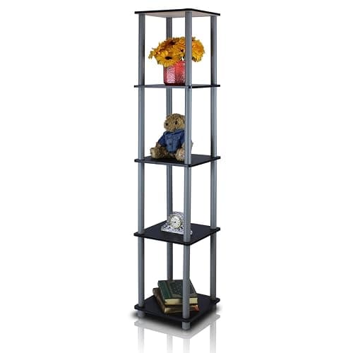 FURINNO Turn-N-Tube 5-Tier Corner Square Rack Display Shelf, Round, Black/Grey - Image 1