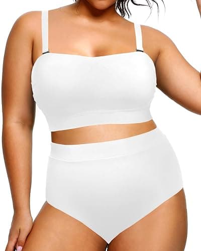 Tempt Me Women Plus Size High Waisted Bikini Bandeau Two Piece Swimsuit - 18 Plus - White thumbnail 4
