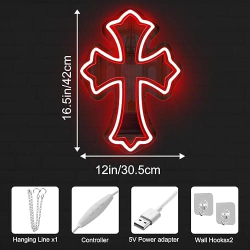 Cross Gothic Y2K Cross Mirror Neon Sign, Birthday Gift, Gothic Wall Decor, Corss Bedroom Mirror Sign, Gift for Friends, Retro Wall Decoration, 16.5"x12" thumbnail 2