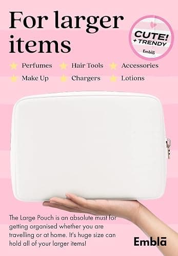Embla Large Makeup Bag and Waterproof Nylon Travel Toiletry Bag, Large Capacity Cosmetic Zipper Pouch, White thumbnail 3