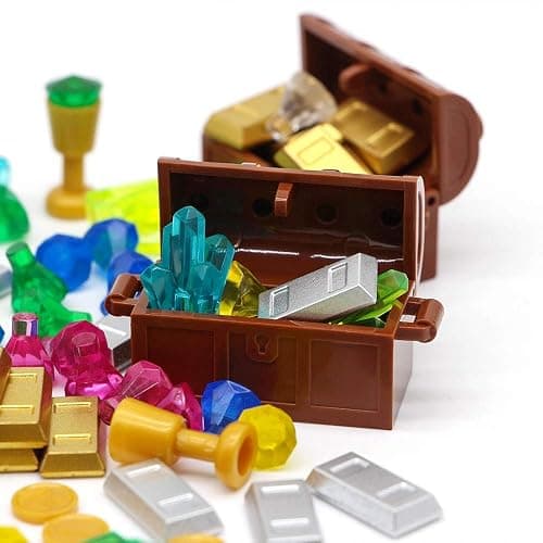 Feleph Treasure Accessories Money Building Blocks Set Jewel Chest, Gems Diamonds, Bullion Electroplated Gold Tile Silver Bar, Power Crystals, Coins, Goblet, 100 Dollar Bill Cash Toy Brick thumbnail 8