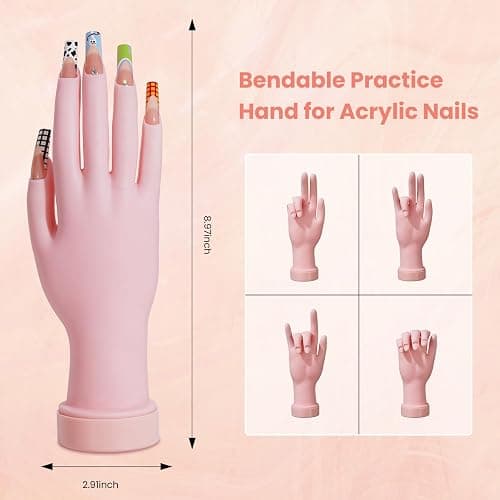 Nail Kit for Beginners with Everything, Practice Hand & Storage Gift Bag | Complete Acrylic Nail Starter Kit with Drill, Lamp, Acrylic Powder, Liquid Monomer and 12Color Glitter for Home Salon Gifting thumbnail 4