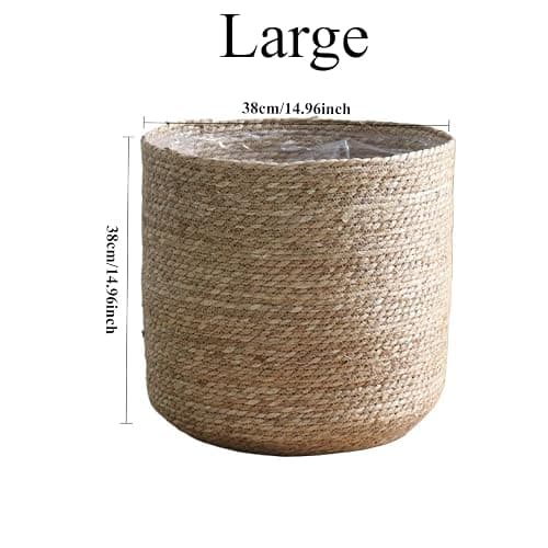 PotSonntag 14 inch Large Seagrass Woven Planter Basket - Wicker Planter Basket with Plastic Film Insert for Indoor Plants, Large Monstera Pot, Woven Storage Basket, Boho Home Decor (Large) thumbnail 2