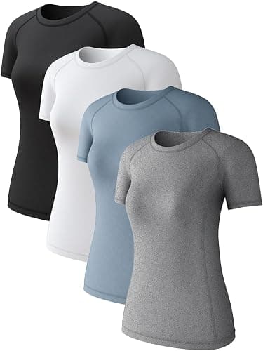 4 Pack Women's Long Sleeve Compression Shirts, Dry Fit Workout Athletic Sun Protection Cooling Tops for Yoga Running Gym - Image 1