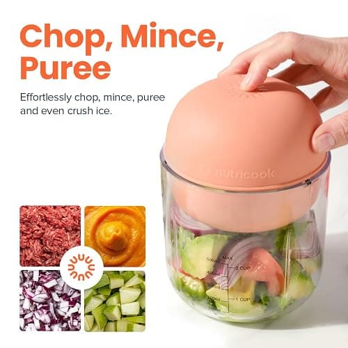 Nutricook Choppi Cordless Electric Vegetable Chopper & Mini Food Processor for Dicing, Shredding, Mincing, and Puree, Portable and Rechargeable, 2-Cup, 500 mL, 4000 mAh Battery, Canyon Sunset - Canyon Sunset thumbnail 2