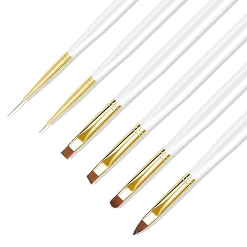 ZEOHBETY Nail Art Brushes, 6Pcs Nail Art Painting Tools with Nail Art Fine Liner Brush, Nail Design Painting Brushes Set, Builder Gel Brush, Nail Dotting Pen for Gel Polish Manicure Salon DIY, White thumbnail 3