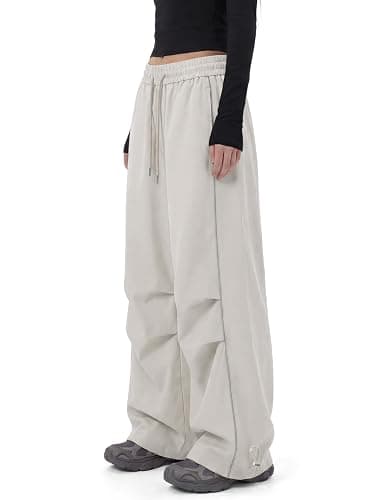 NEVSTUDIO Dance Pants for Women, Wide Leg Parachute Pant, Baggy Sweatpants with Elastic Waist, Casual Y2k Streetwear thumbnail 2