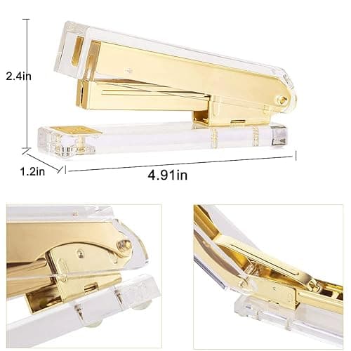 Acrylic Gold Tape Dispenser & Desktop Stapler, Includes Staple Remover, Tape, 1000pcs Staples - Cute Office Stapler Set for Modern Design Desk Accessory Kit thumbnail 4