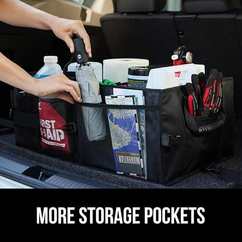 GORILLA GRIP Large Capacity Sturdy Trunk Storage Organizer, Slip and Water Resistant Collapsible Organization Container, Holiday Gifts for Men, Women, Multi Compartment Car or SUV Accessories, Black thumbnail 4