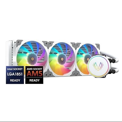Vetroo V360 Liquid CPU Cooler, 3X 120mm Addressable RGB Pump & PWM Fans, 360mm Radiator 290W TDP AIO Water Cooling w/Controller Hub for Intel LGA 1851/1700/1200 AMD AM5/AM4, for Gaming Console - White - Image 1