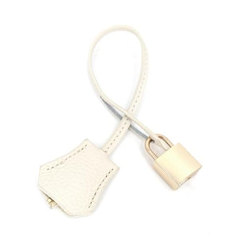 M-ioi-M Genuine Leather Key Clochette Bag Charm, Bell Key Holder, Purse Keychain, Handbag Accessories Replacement, w/Padlock - Ivory + Light Gold Padlock - Image 1