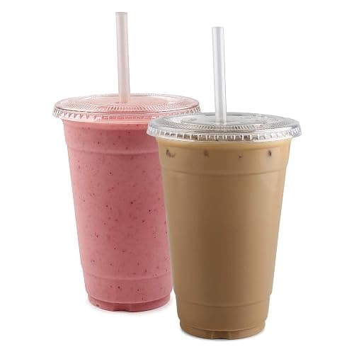 TashiBox Plastic Cups with Flat Lids 100 Sets 16 oz, Clear Crystal drink cups with lids thumbnail 3