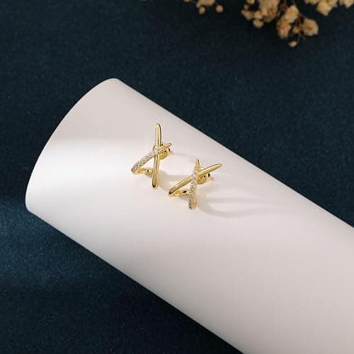 AGWOLF Gold/Silver Earrings for Women Trendy,14K Real Gold Plated Stud Earrings Dainty CZ Hypoallergenic Small Hoop Earrings for Women Gifts thumbnail 7