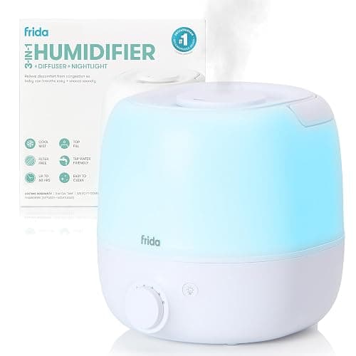 Frida Baby 3-in-1 Cool Mist Humidifier for Large Rooms, Top Fill Humidifier for Bedroom, Allergy Relief, 60 Hour Runtime + Nightlight, Auto Shut-Off, Quiet, Carry Handle, Essential Oil Diffuser - Image 1