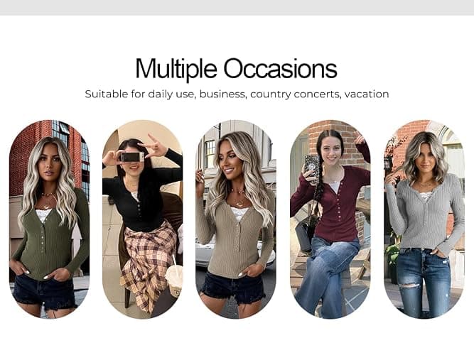 EMMIOL Lace Henley T Shirts for Women Button Down Slim Fit Tops Long Sleeve V-Neck Tunic Top Blouse thumbnail 4