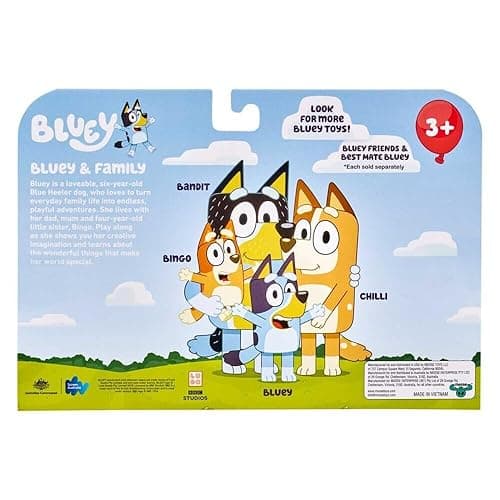 Bluey Family Figure 4-Pack – Includes Bluey, Bingo, Mum (Chilli) & Dad (Bandit), Poseable Collectible Toys for Kids, Durable Cake Toppers, for Toddlers & Fans, Ages 3+ - Family thumbnail 12