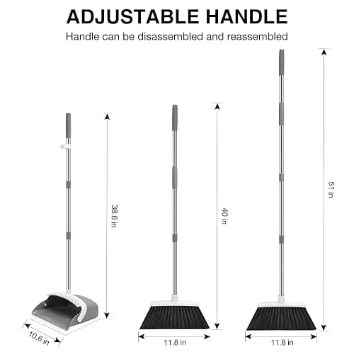 NACENA Broom and Dustpan Set with 52-in Long Adjustable Handle, Grey White | Broom Dustpan Combo with Dustpan Teeth to Automatically Clean Hair Suitable for Home Kitchen Office Hall Floor thumbnail 3