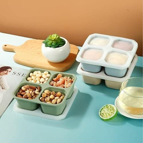PandaEar 3 Stück Snackbox mit Fächern Kinder– Silikon Snack box mit Deckel für Kinder & Erwachsene – 4-geteilte Bento Snackdose Snackbehälter wiederverwendbar für Arbeit & unterwegs, bpa frei thumbnail 2