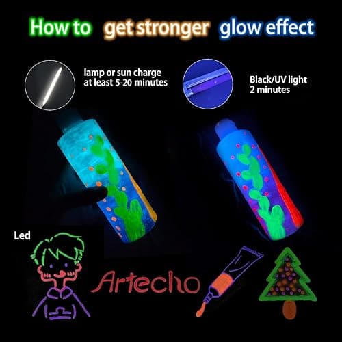 Artecho Fluorescent Blue Acrylic Paint 120ml /4.05oz Tube | Semi Glossy Finish, High Pigment Rich Color Craft Paint for Canvas, Fabric, Non-Toxic thumbnail 5