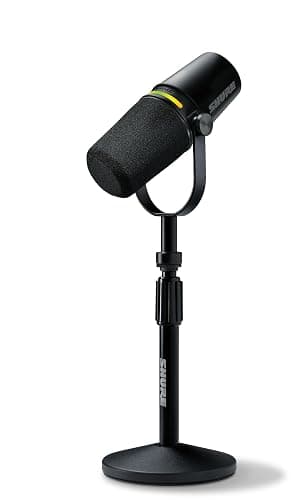 Shure MV7+ Podcast Dynamic Microphone with Stand – OBS Certified, Enhanced Audio, LED Panel, USB-C & XLR Outputs, Auto Level Mode, Digital Pop Filter – for Podcasting, Streaming, and Recording, Black - Image 1