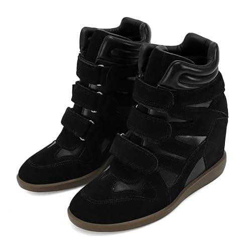 Dsevht Hidden Wedge Sneakers for Women High Top Fashion Sneaker Suede High Heel Platform Tennis Triple Strappy Band Casual Vintage Dressy Comfy Campus Trendy Retro Sneaker thumbnail 5