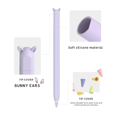 Cute Ear Case Silicone Skin Cover for Apple Pencil 2nd Generation, and Protective Nib Cover Accessories Compatible with iPad Pro 11 12.9 inch,Purple thumbnail 3