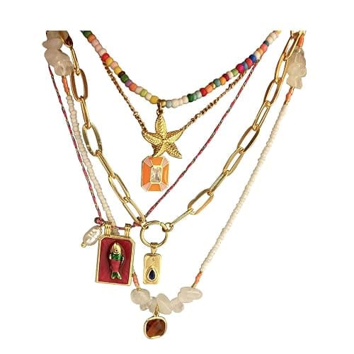 TUKVESZE Pendant Necklace Set Bohemian Style Beaded Fish Star 5 Layered Collarbone Chain, Handcraft Jewelry Accessory for Vacation Party Daily Accessories - Image 1