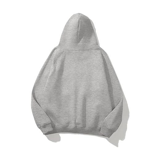 Lauweion Women Solid Basic Fleece Letter Loose Hoodie Sweatshirt Long Sleeve Kangaroo Pocket Drop Shoulder Pullovers Top thumbnail 3