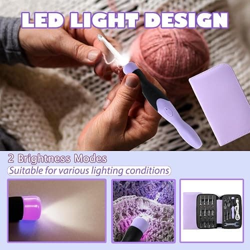 Lewhoo 17 Sizes Lighted Crochet Hooks Set 2.5mm~14.0mm, Metal Crochet Hook with Interchangeable Crochet Head thumbnail 7