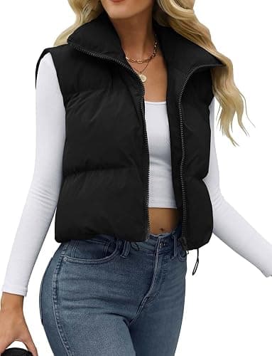 JZC Women's Crop Puffer Vest Lightweight Sleeveless Jacket 2025 Fashion Winter Outerwear Padded Gilet thumbnail 4