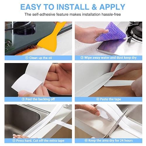 2 Rolls Caulk Tape Self Adhesive, Bathroom Waterproof White Caulking Sealant Strip Peel & Stick Wallpaper Floor Tile Toilet Tub Sink Backsplash Kitchen Wall Decor, Easier to Use Than Silicone Caulk thumbnail 5