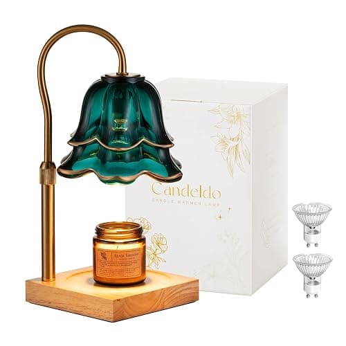 Candeldo Candle Warmer Lamp with Timer: Flower Candle Warmer with 2 Bulbs Green Height Adjustable Candle Warming Lamps Home Bedroom Decor Birthday Gift for Women - Image 1