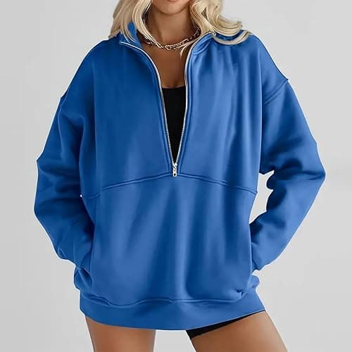 FOCLMP Womens Half Zip Sweatshirts Quarter Zip Up Hoodies Trendy Cute Pullover Tops Fall Outfits Winter Clothes 2024 thumbnail 2