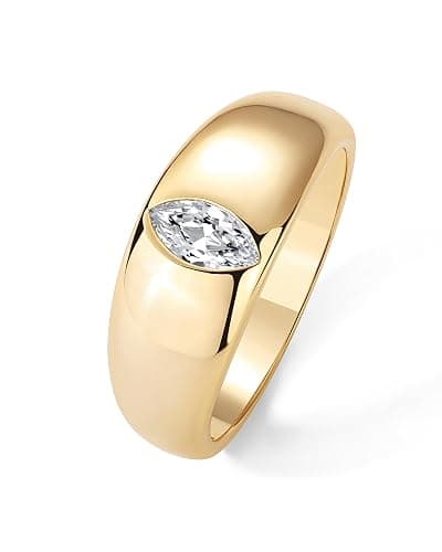 PAVOI 14K Gold Plated Chunky Dome Statement Ring for Women | Marquise Cubic Zirconia Dome Ring | Thick Stackable Bands - Image 1