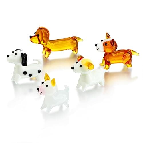 H&D HYALINE & DORA 5 Pack Hand Blown Glass Dog Figurines,Miniature Dog Figurines Sets,Blown Glass Art Animal Figurine for Collectible, Home Decor Gift - Image 1