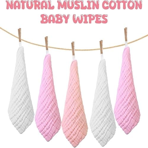 Chumia 30 Pcs Baby Muslin Burp Cloths, Light Pink, White, Pink | Natural Cotton Washcloths for Newborn Face Bath, Soft Absorbent Wipes for Feeding, Reusable Baby Towels Bulk 12x12 Inch thumbnail 4