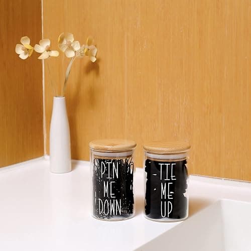 MOMEEMO Apothecary Jars with Lids for Bathroom Storage Organizer, Hair Tie Organizer & Bobby Pin Holder are Great for Bamboo Bathroom Accessories. (Hair Ties & Pins) thumbnail 2