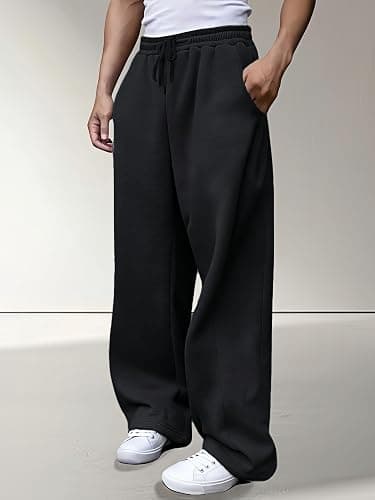 LuminBlaze Men’s Baggy Sweatpants Fleece Wide Leg with Elastic Drawstring Waist, Casual Loose Lounge Joggers thumbnail 4