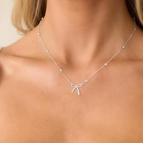 Thaivor Christmas Gifts Stocking Stuffers for Women Dainty Bow Necklace 14K Gold Plated Cute Choker Small Pendant Charm Necklaces Teen Gift Trendy Stuff Personalized Jewelry thumbnail 4