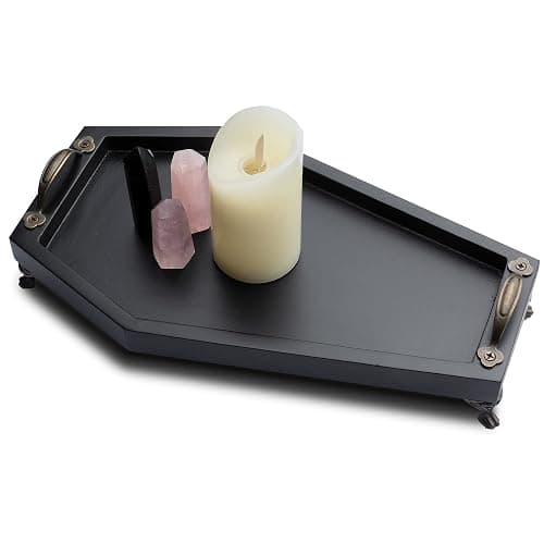 IRISVITA Coffin Tray (Redesigned) - Gothic Decor for Home, Spooky Decorative Tray, Goth Room Decor, Black Wooden Tray for Holding Crystal, Jewelry, Skull Mugs, Candles, Essential Oil. - Image 1