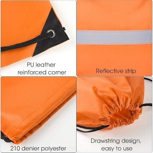 KUUQA 12 Pcs Drawstring Backpack Bag Bulk Reflective Backpack Orange String Bags Cinch Sack Backpack for Team Yoga Sport Gym Traveling thumbnail 3