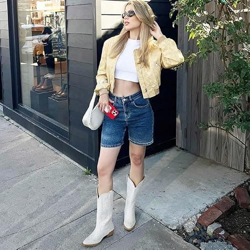 HISEA Rollda Cowboy Boots for Women Western Cowgirl Boots with Chunky Heel Ladies Snip Toe Mid-Calf Boots thumbnail 2