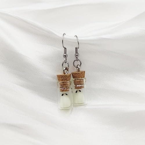 Ghost Earrings(Blue), The Adopt A Ghost In A Bottle Earring, Halloween Tiny Glow-In-The-Dark Spooky Charm Pendant Earrings Christmas Jewelry Gifts for Women thumbnail 3