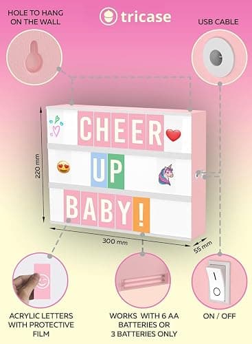 Pink Cinema Light Box with 312 Letters, Emojis & 3 Markers - Led Light Box Sign for Home & Pink Room Decor - Premium Light Up Letter Board - Best Gift Idea for Women & Girls on Christmas or Birthdays thumbnail 4
