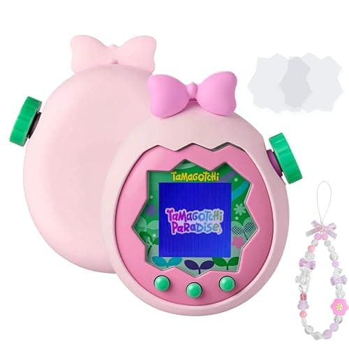 Seltureone for Tamagotchi Paradise Case with Cute Charm Lanyard and Two Screen Protectors, Scratch-Resistance Soft Silicone Bow Cover for Tamagotchi Paradise - Soft Pink - Image 1