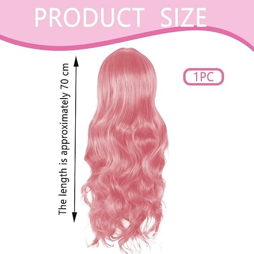 Long Pink Wig, Pink Wigs For Women, Party Wigs Womens Wig 28 Inch/70 cm Long WigS for Charming Women LoNg Curly Full Hair Synthetic LonG WiG for Girls Cosplay Party Daily Use thumbnail 2