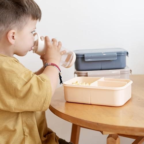 3 Sprouts Recycled Plastic Bento Box for Kids - Premium Eco-Friendly Kids Bento Lunch Box - Leakproof Kid Toddler Lunch Box for Daycare with Multiple Compartments, Microwave & Dishwasher Safe - Sand thumbnail 6