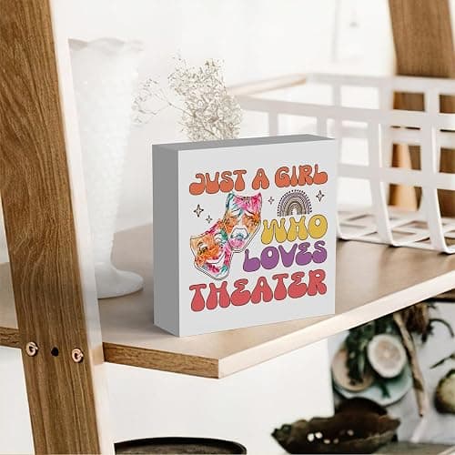 Just a Girl Who Loves Theater Theater Room Decor Wood Sign, Girls Theater Gifts Rustic Theater Lovers Wooden Sign for Home Living Room Girl Bedroom Decoration Gifts thumbnail 6