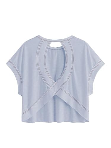 SOLY HUX Women Open Back Tops Workout Backless Tee Casual Athletic Shirts Short Sleeve Oversized Gym T Shirt - Image 1