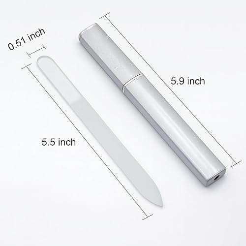 Glass Nail File with Case, 1 Pack Crystal Fingernail File for Natural Nails – Double-Sided Etched Czech Glass Nail Filer, Gentle Nail Care, Portable Manicure Tool for Women & Men (Silver) thumbnail 2